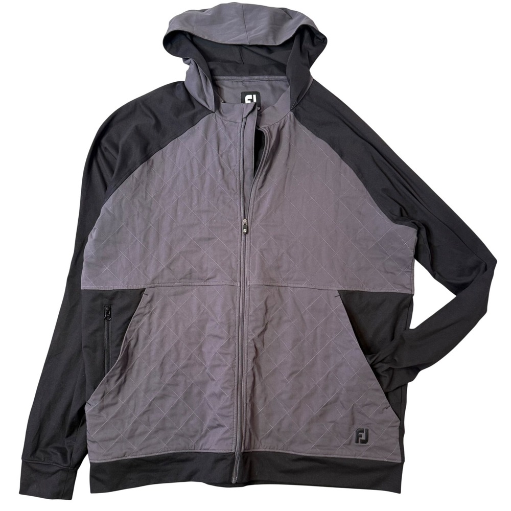 FootJoy Hybrid Golf Hoodie Mens L Grey Black Quilted Full Zip Jacket Thermal